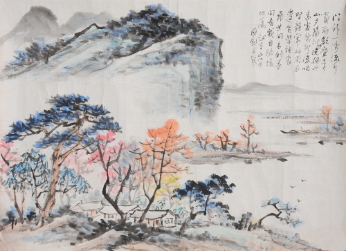 《门外一湾流水，窗前数叠青山，夕阳斜照晚风丹，远处几声渔唱，习静常研周易，遣贫学种农桑，世间名利等闲看，我自胸怀坦荡》