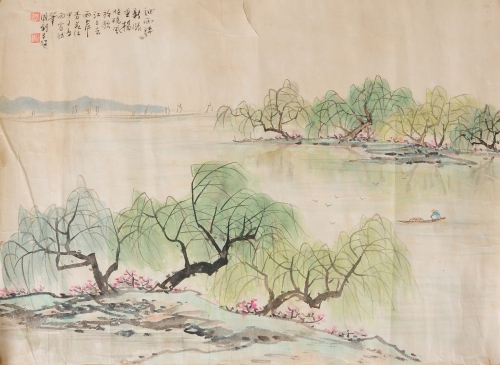 《细雨添新涨，垂杨任晓风，放歌江上去，两岸杏花红》