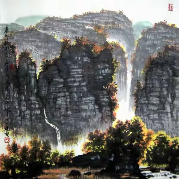 《塞外秋雨后 石崖闹飞泉》