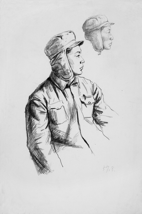1957.08.《男子》（纸本炭笔  38.3厘米×25.5厘米）