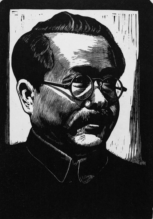 1955.《任弼时同志像》（黑白木刻  24.4厘米×17.1厘米）中国美术馆收藏