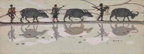 《上工去（创作小稿）》1963 11.9×31.7cm 纸本粉彩 中央美术学院美术馆藏