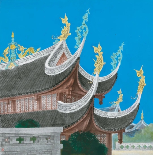 《贵阳黔灵公园》纸本丙烯 44.3cm×44.3cm  1984年 中央美术学院美术馆