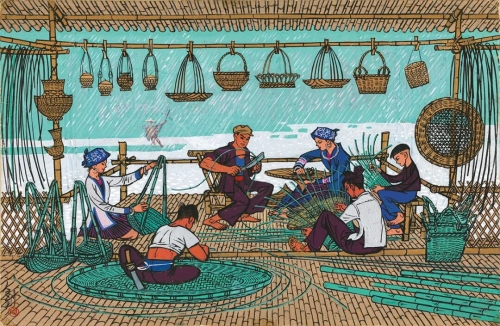 《竹楼（惠安组画）》纸本粉彩 38.5cm×53.5cm 1963年 中央美术学院美术馆