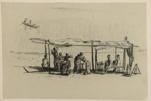 《抗战时南宁小镇-4》纸本·炭笔  30.9×20.8cm1941年