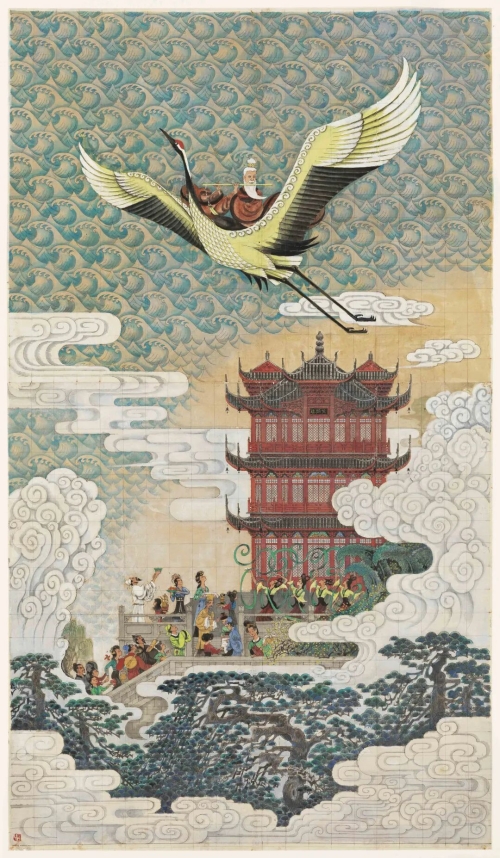 《黄鹤楼彩色设计终稿》178.5×103.5cm ，纸本彩墨，1984年，中央美术学院美术馆藏