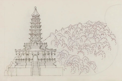 《古都集萃局部草稿》46×84.5cm，纸本丙烯，2001年，中央美术学院美术馆藏