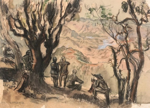 《抗战时的云南（云南芒市）》纸本·水彩  25.3×35.2cm1944年（中国美术馆藏）