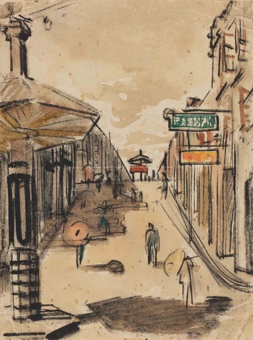 《柳州街头》1942 26.5×19.5cm 纸本水彩 中央美术学院美术馆藏