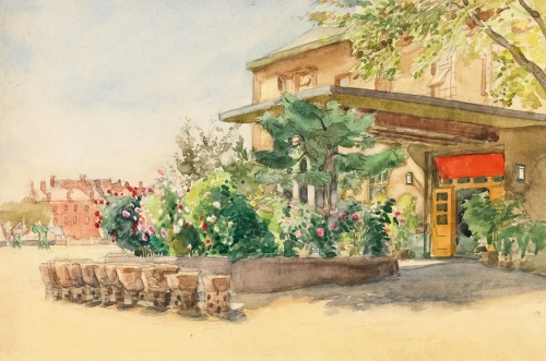 《老美院门前》纸本水彩 21.2cm×32cm 1953年 中央美术学院美术馆