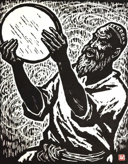 《歌手》黑白木刻 85cmx55cm 1986年