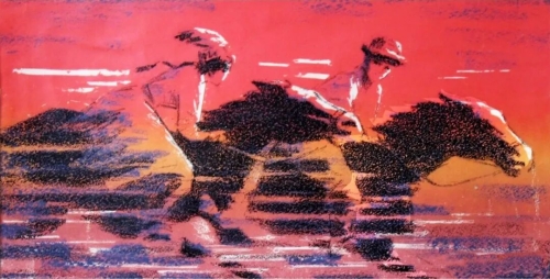 《姑娘追》石版画 46cmx28cm 1987年