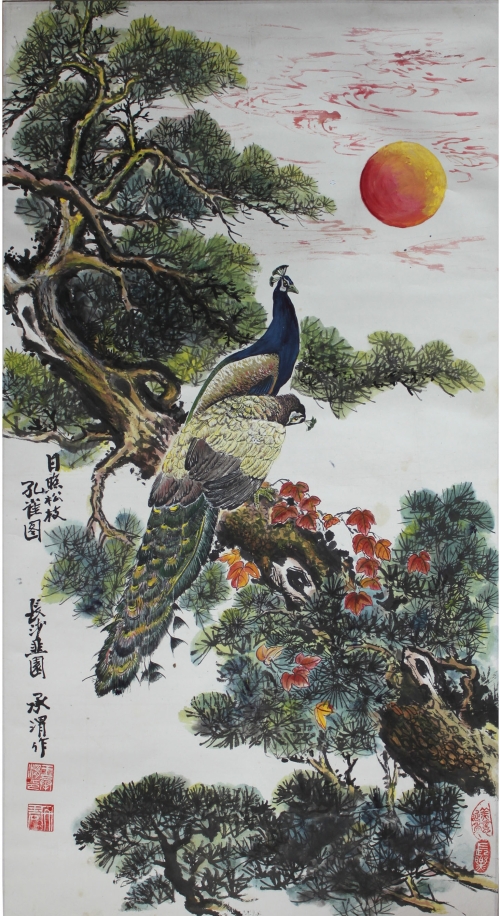 日照松枝孔雀图
